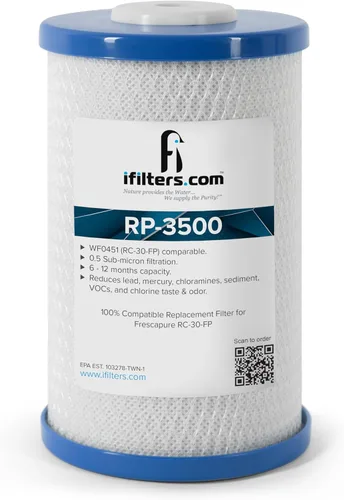 iFilters Cartucho de repuesto de filtro de agua potable de bloque de carbono RP-3500, 1000 GPD - 0.5 micrones | 100% compatible con Frescapure 3500