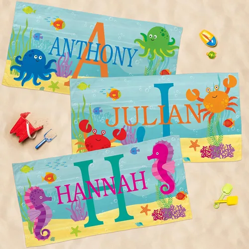Miniatura 9 de Let's Make Memories Toalla de playa personalizada para niños - Toalla personalizada con monograma y nombre con divertidos diseños de playa - Algodón