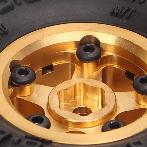 Miniatura 5 de VGEBY Ruedas de coche RC, neumáticos RC de 1 pulgada, cubo de rueda de latón, neumáticos de automóvil RC para FCX24 118 124 Crawler 4 piezas (dorado)