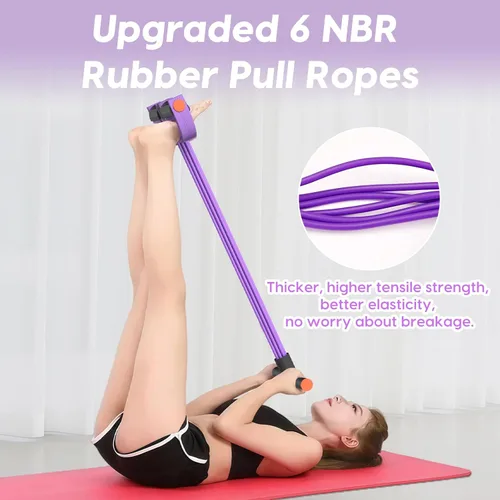 Miniatura 3 de Bandas de resistencia con asas, banda de resistencia elástica de pedal de pie de 6 tubos, tirador de tobillo de goma natural para abdominales, banda