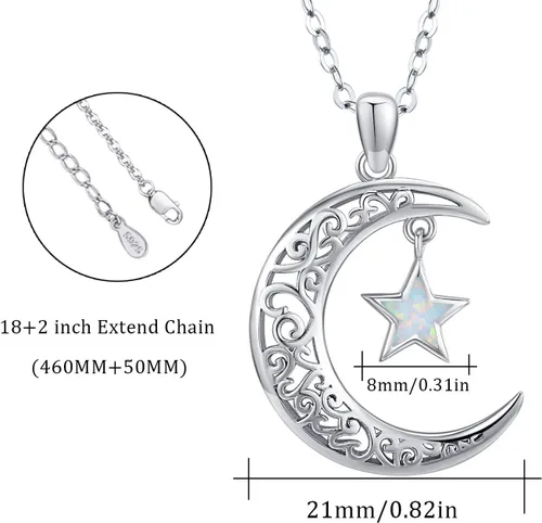 Miniatura 6 de TRISHULA Collar de estrella de luna, regalo de graduación, plata de ley 925, luna creciente, estrella, sol, colgante de media luna, regalo de joyería
