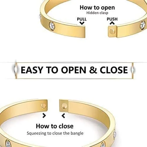 Miniatura 5 de My Daily Styles Pulsera de acero inoxidable con bisagras CZ para mujer, tamaño 7 pulgadas