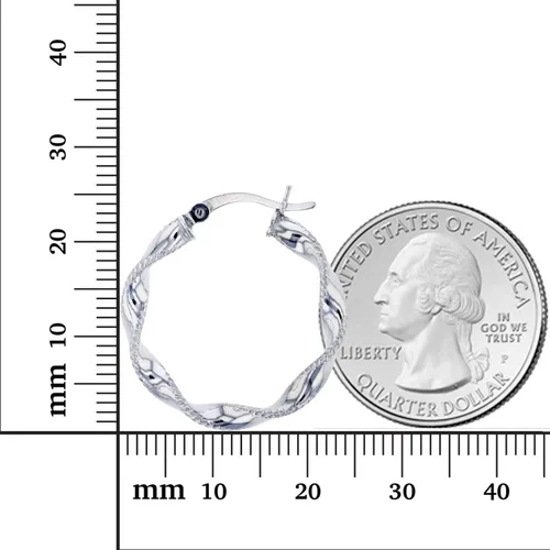 Miniatura 5 de DECADENCE Aretes de aro de plata de ley con borde de corte de diamante pulido para mujer, aretes de aro redondos de 0.16 x 0.98 pulgadas Cierre