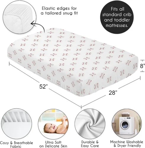 Miniatura 4 de Sweet Jojo Designs Sábana bajera para cuna roja y blanca para bebé o niño pequeño para la colección deportiva de parche de béisbol