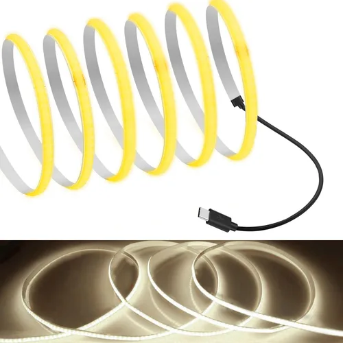 Miniatura 3 de MDee Tira de luces LED tipo C COB de 1.64 pies/1.6 ft - Flexible 0.197 in Oculta DC 5V Cinta LED con 320 LEDs/m para iluminación cálida (2700 K).