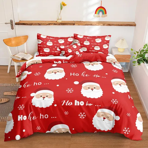 Miniatura 35 de Juego de ropa de cama de Navidad con funda de edredón de copos de nieve, color blanco y rojo, con estampado navideño, juego de ropa de cama festiva