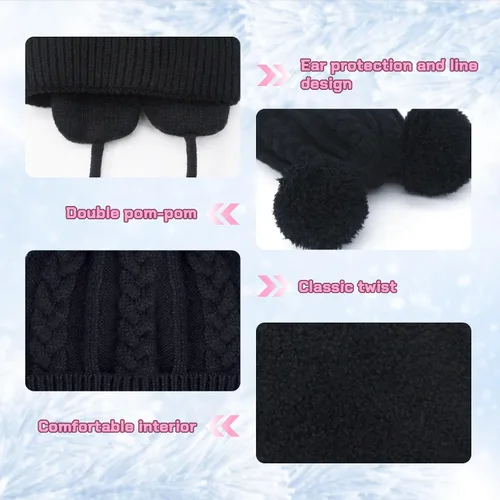 Miniatura 30 de Duoyeree Gorro de invierno para niños pequeños con solapa para las orejas, bufanda gruesa y cálida gorra de calavera para niños y niñas