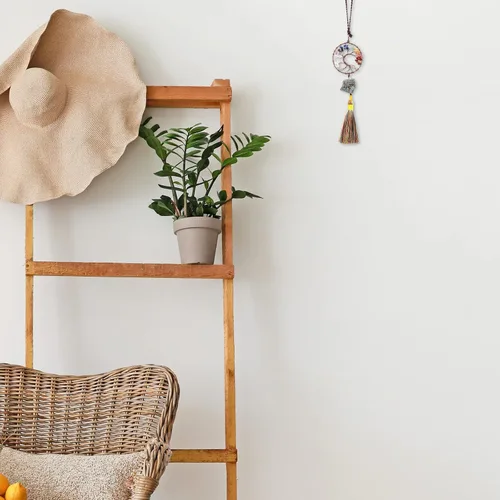 Miniatura 4 de rockcloud Adorno colgante de árbol de la vida de 7 chakras con borla de piedra cruda irregular para pared, coche, hogar, boda, boda, apatita azul