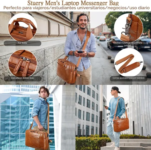 Miniatura 8 de Bolso de Mensajero de Cuero Sintético para Hombre Bolsa de Laptop de 17-17.3 Pulgadas para Hombre Bolsa de Cuero de Oficina Convertible Mochila 3