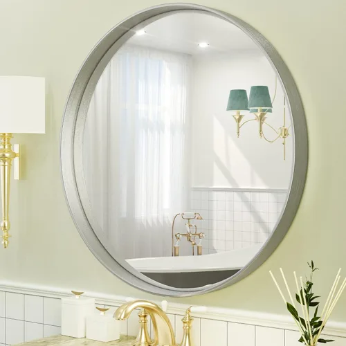 Miniatura 97 de TETOTE Espejo de marco dorado cepillado de 16 x 24 pulgadas, espejo de tocador de baño de latón dorado para pared, espejo enmarcado rectangular