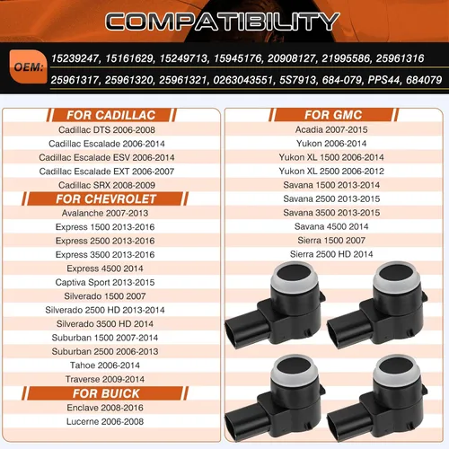 Miniatura 2 de 4 piezas de sensor de estacionamiento de respaldo inverso apto para Chevy Cadillac Buick GMC GM reemplazar 15239247 25961317 25961321 25962147