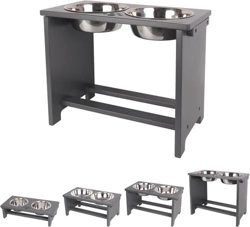 HTB Cuencos Elevados para Perros, Soporte de Cuenco Elevado para Perros con 2 Cuencos de Acero Inoxidable, Cuencos Elevados para Perros de Tamaño