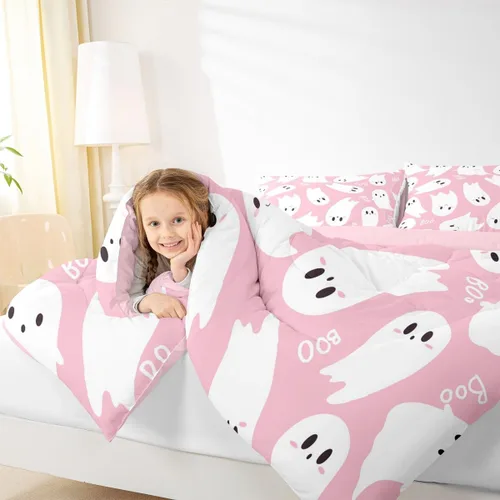 Miniatura 2 de Castle Fairy Happy Halloween - Juego de edredón para niños, tamaño individual, juego de ropa de cama con diseño de fantasmas de dibujos animados