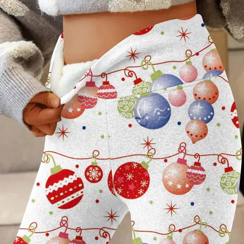 Miniatura 7 de Pantalones navideños talle Alto Mujer mallas gruesas Lana Pantalones Largos Cálidos Pantalones Chándal de Cintura