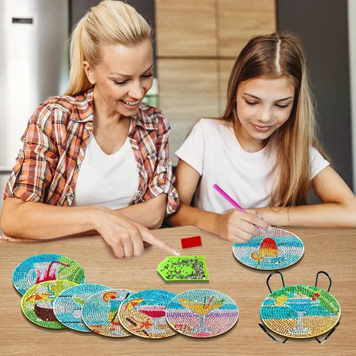 Miniatura 5 de CasaPopz Juego de 8 posavasos de arte de diamante con soporte para adultos, kits de posavasos de arte de diamantes antideslizantes para mujeres