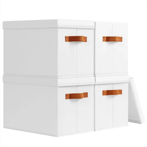 Miniatura 21 de Homsorout Contenedores de almacenamiento con tapas, cestas de almacenamiento de tela para estantes, paquete de 4 cajas decorativas plegables