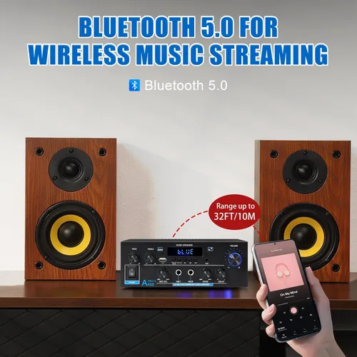 Miniatura 3 de WOOPKER AK55 Amplificador de audio estéreo con Bluetooth 5.0,450W Max Home 2.0 Canal Amplificador estéreo de potencia Sistema receptor para Karaoke