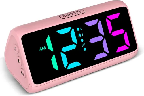 Miniatura 11 de Reloj despertador Netzu extra fuerte para personas que duermen pesadas, relojes despertador RGB para dormitorios para adultos mayores y niños, reloj