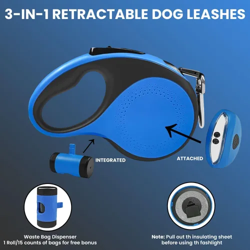 Miniatura 3 de Best Dog Supplies - Correa gruesa retráctil para perros grandes con dispensador de bolsas y linterna, correa de perro de 26 pies/26.2 ft para perros