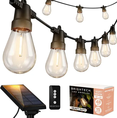 Miniatura 13 de Brightech Ambience Pro - Guirnalda de luces LED impermeables para exteriores con energía solar – Luces de patio de grado comercial con bombillas
