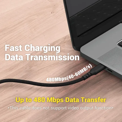Miniatura 5 de Cable USB C de 240 W, cable USB C a USB C de 1.6 pies, cable de nailon trenzado de alta elasticidad tipo C 5A, cable de carga rápida compatible