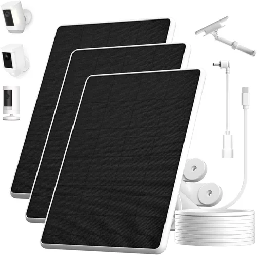 Miniatura 10 de Panel Solar de 6W para Ring Spotlight Cam Battery y Stick Up Cam Battery, Cargador Solar de Alta Eficiencia con Soporte Retráctil Ajustable de 360°