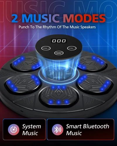 Miniatura 3 de Máquina de boxeo de música, punzonadora de sonido con guantes de boxeo, blanco de boxeo electrónico montado en la pared para adultos y niños, 9 modos