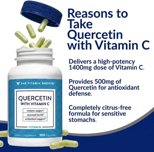 Miniatura 4 de The Vitamin Shoppe Brand Quercetin + C Citrus Free, 1400 mg de vitamina C y 500 mg de quercetina dihidrato, apoyo inmunológico, salud estacional
