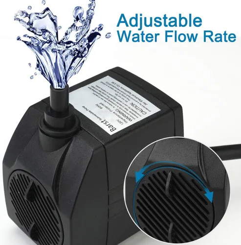 Miniatura 2 de BARST Bomba de fuente de 200 GPH, pequeña bomba sumergible (800 L/H, 12 W), ultra silenciosa con cable de alimentación de 6 pies y 3 boquillas