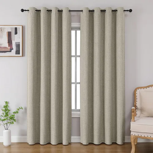 Miniatura 14 de CUCRAF Juego de 2 paneles de cortinas 100% opacas de 54 pulgadas de largo, cortinas texturizadas de lino para oscurecer la habitación, con ojales