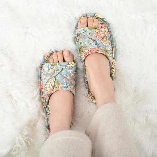 Miniatura 2 de Pantuflas de terciopelo floral para mujer, ligeras, con puntera abierta, lavables, portátiles, plegables, cómodas, para invitados, hotel, viajes