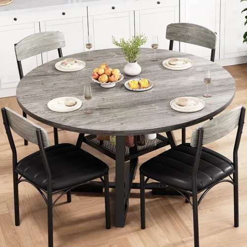 Miniatura 10 de Juego de mesa de comedor redonda para 4, mesa de cocina y sillas para 4, mesa circular redonda con pedestal para comedor cena mesa auxiliar, 5