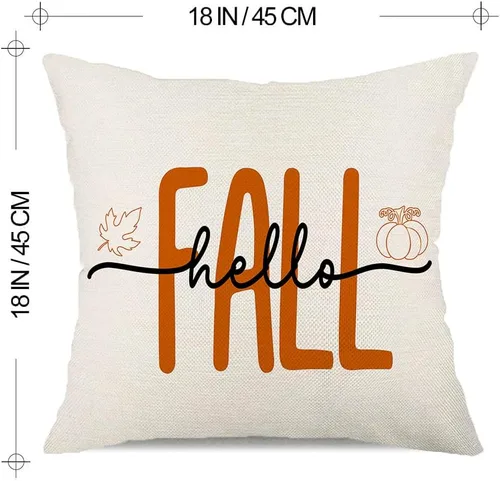 Miniatura 2 de Fundas de almohada de 18 x 18 pulgadas con texto en inglés "Hello Fall", decoraciones de otoño con texto en inglés "Hello Pumpkin", fundas