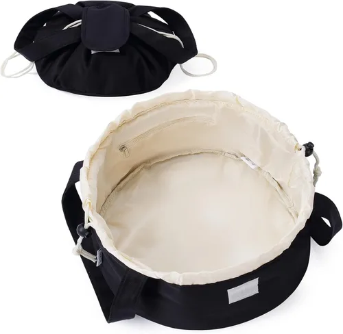Bolsa de maquillaje con cordón en forma de barril grande, bolsa de cosméticos, organizador de artículos de tocador para mujeres, A-Negro