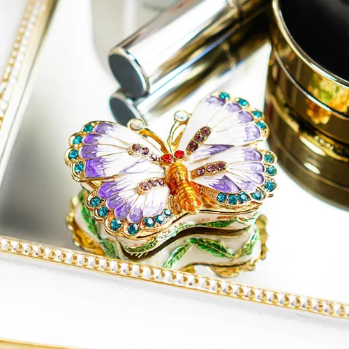 Miniatura 5 de YU FENG Caja de baratijas de mariposa con bisagras, pequeña joyería con bisutería, estatuilla de regalo coleccionable (caja de baratijas ii)