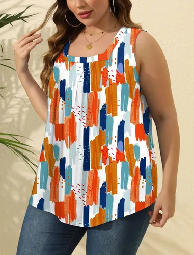 Miniatura 54 de Saloogoe - Camisetas sin mangas veraniegas para mujeres, plisadas con cuello cuadrado y dobladillo curvado, blusas de ajuste holgado con movimiento