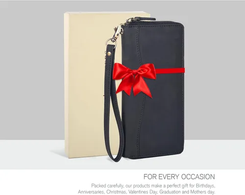 Miniatura 6 de Oak Leathers Cartera de cuero para mujer – Cartera Clutch RFID para mujer con 8 portadores de tarjetas de crédito, bolsillo para monedas, regalo