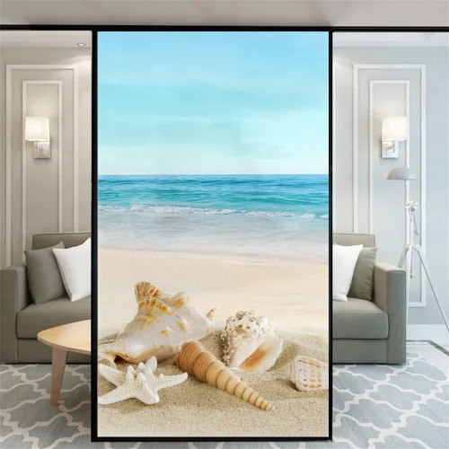 Miniatura 6 de Película decorativa de privacidad esmerilada sin pegamento para ventana, hermoso patrón de playa, puerta de vidrio, ventana, calcomanías