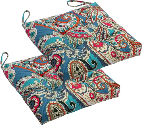 Miniatura 6 de Paquete de 2 cojines de mimbre para asiento de patio para exteriores e interiores con lazos, cojín para silla de comedor, 17 x 17 pulgadas