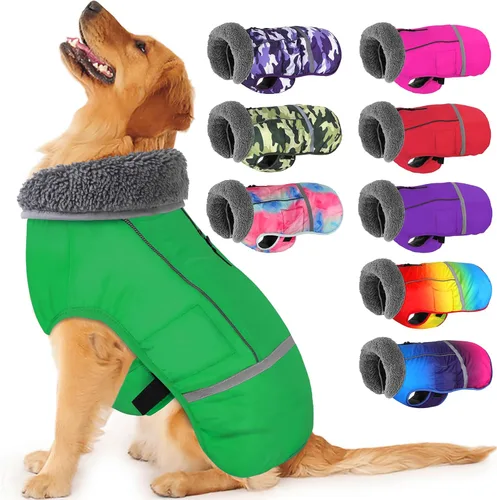 Miniatura 14 de Dogcheer Abrigo cálido para perro, ropa de invierno con cuello polar, chaqueta reflectante para mascotas, ropa para clima frío, chaleco impermeable