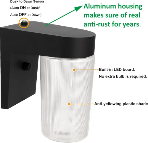 Miniatura 2 de LIT-PaTH Linterna de Pared para Exteriores del Atardecer al Amanecer, Luz LED Tipo Jelly Jar, 11W 800 Lúmenes, 3000K Blanco Cálido, Carcasa