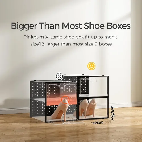 Miniatura 3 de Pinkpum Paquete de 15 cajas de almacenamiento de zapatos extragrandes para tamaño 11, organizador de zapatos para armario, de plástico transparente