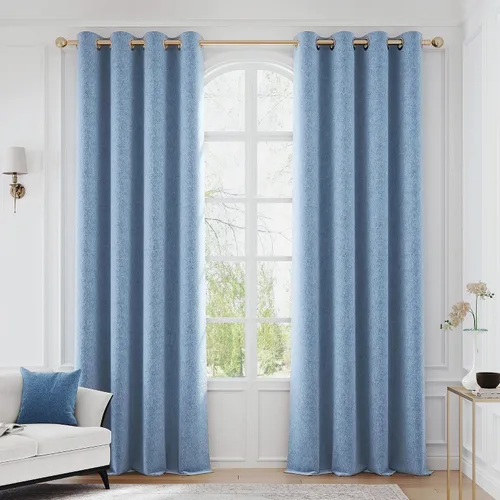 FMFUNCTEX Cortinas florales 100% opacas para dormitorio, cortinas texturizadas en relieve azul de 63 pulgadas de largo para sala de estar, cortina