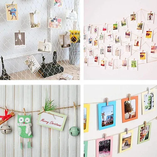 Miniatura 5 de 50 piezas de pequeñas pinzas de madera para fotos con cordel de yute, mini pinzas para ropa para manualidades, decoración, secado de ropa, 50 piezas