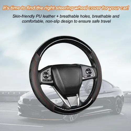 Miniatura 5 de Zpana Funda para volante de automóvil, 14.96 pulgadas, patrón de fibra de carbono 3D transpirable, protector de volante con forro antideslizante