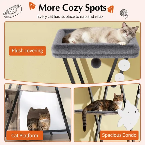 Miniatura 4 de HavenlyYouth Árbol moderno para gatos de interior, torre alta para gatos con condominio, árbol para gatos de varios niveles con cueva, tabla