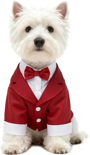 Miniatura 12 de GabeFish Chaquetas de boda para mascotas, traje para perros con pajarita, cachorro, gato, ropa formal camisa esmoquin (negro, S