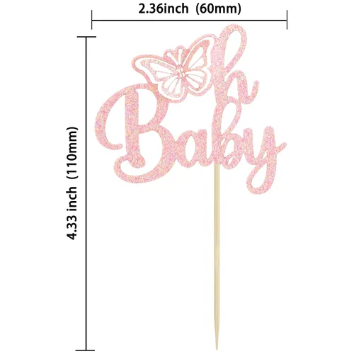 Miniatura 2 de Gyufise 24 piezas de decoración de mariposa rosa claro con purpurina Oh Baby Butterfly - Decoración de mariposa para baby shower Girl - Suministros