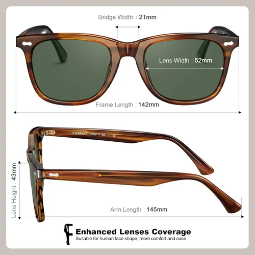 Miniatura 4 de CARFIA Lentes de sol polarizados cuadrados para hombre, protección UV400, acetato retro, hechos a mano, hechos a mano