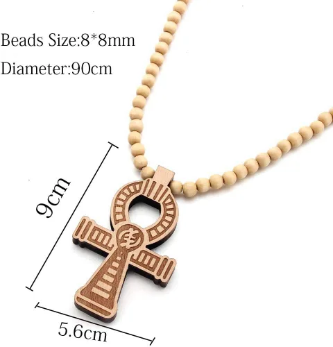 Miniatura 2 de Hiphop Woody Beads Ball Símbolo Hombre África Mapa Jesús Cruz Empaistic Colgante Collares para Mujeres Hombres Joyería Regalos